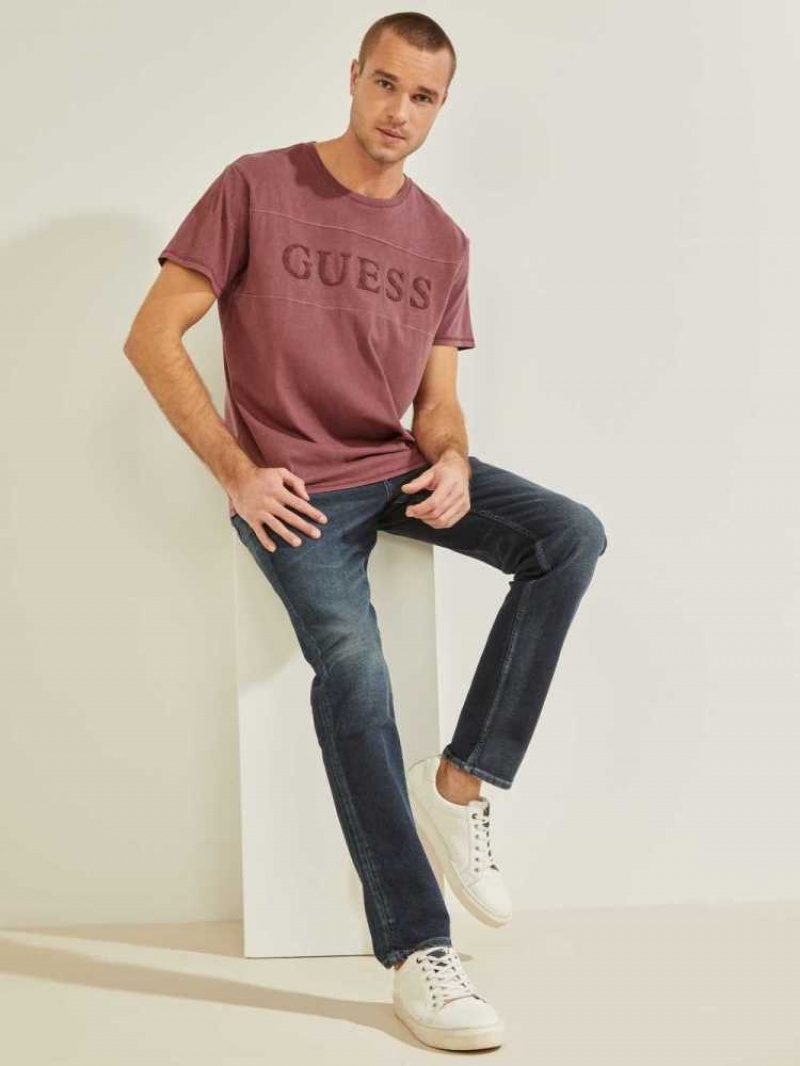 T Shirts Guess Chenille Logo Homme Bordeaux Rose | 47123-OTLJ