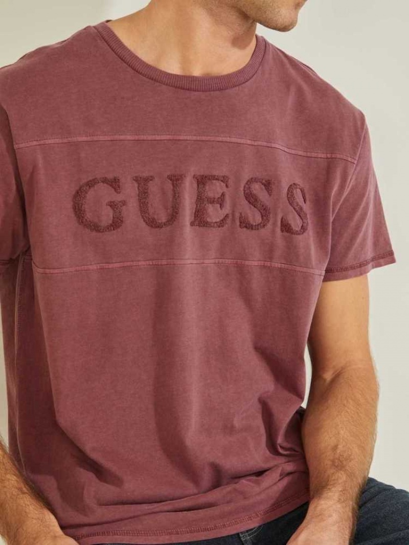 T Shirts Guess Chenille Logo Homme Bordeaux Rose | 47123-OTLJ