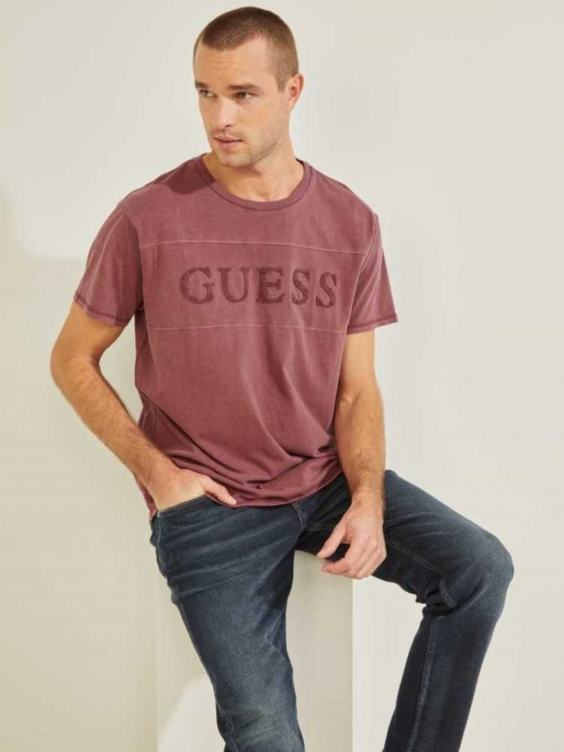 T Shirts Guess Chenille Logo Homme Bordeaux Rose | 47123-OTLJ