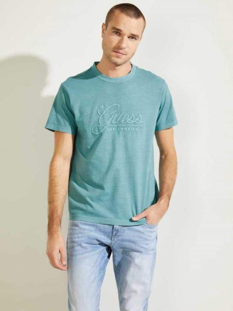 T Shirts Guess Classical Embroidered Logo Homme Turquoise | 69405-IYVN