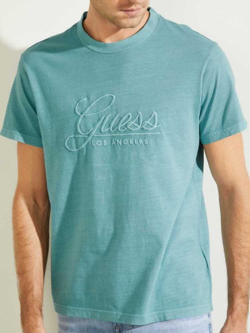 T Shirts Guess Classical Embroidered Logo Homme Turquoise | 69405-IYVN