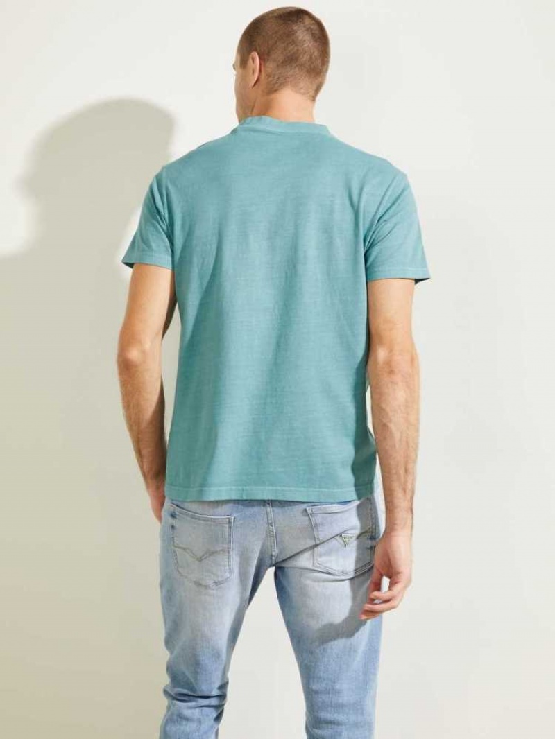 T Shirts Guess Classical Embroidered Logo Homme Turquoise | 69405-IYVN