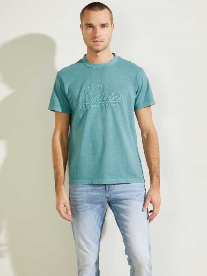 T Shirts Guess Classical Embroidered Logo Homme Turquoise | 69405-IYVN