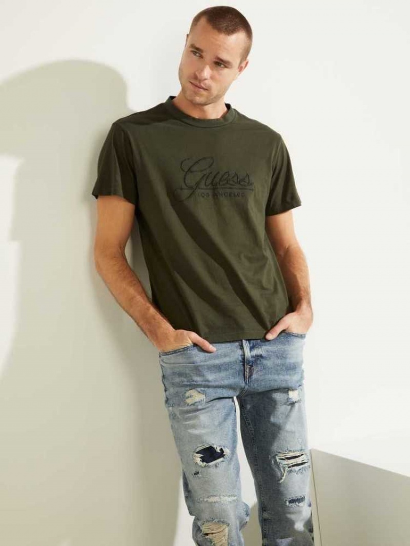 T Shirts Guess Classical Embroidered Logo Homme Vert | 15372-YVUH