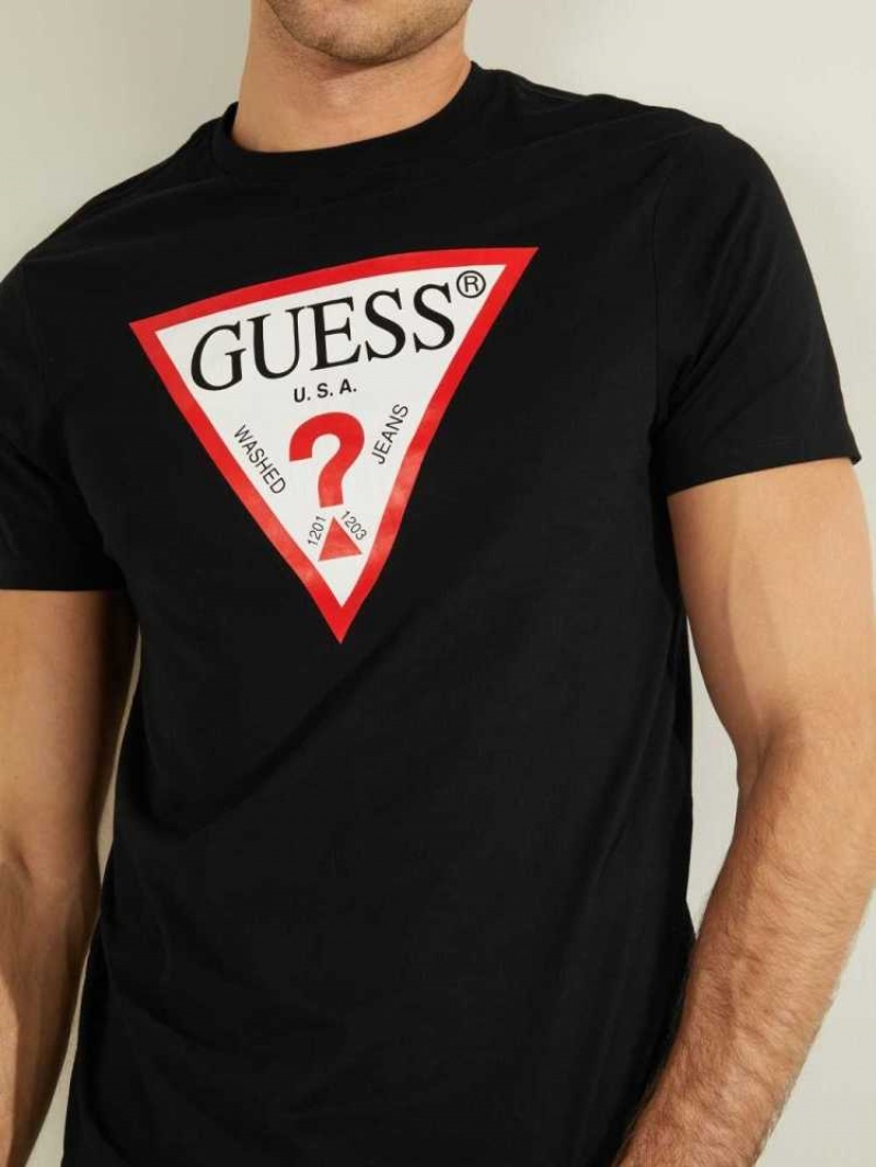 T Shirts Guess Classiche Logo Homme Noir | 53412-JFUD