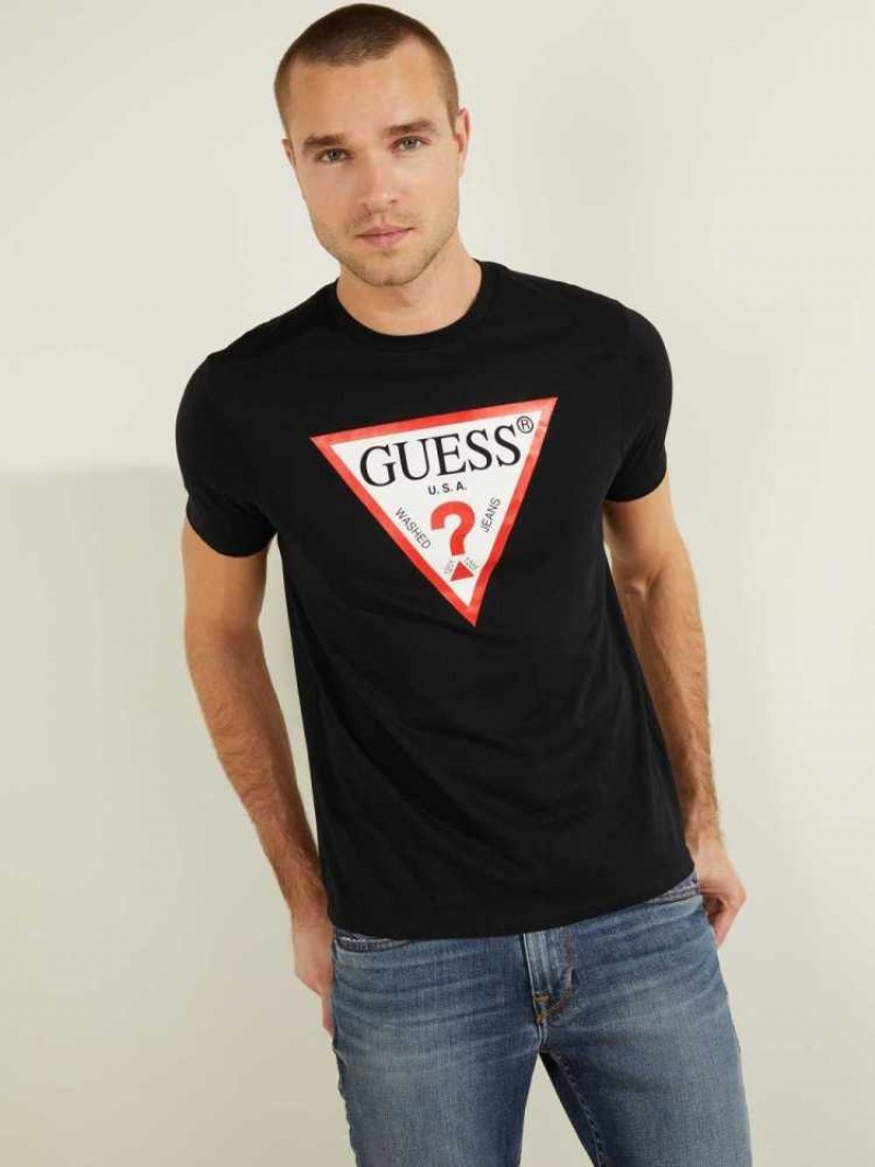 T Shirts Guess Classiche Logo Homme Noir | 53412-JFUD