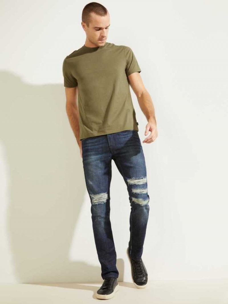 T Shirts Guess Classiche Pima Crew Homme Vert Olive | 43862-BGLA