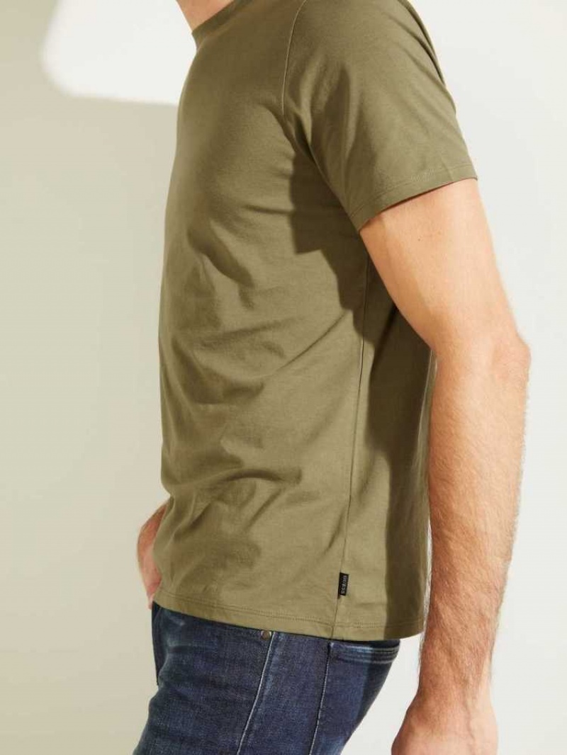 T Shirts Guess Classiche Pima Crew Homme Vert Olive | 43862-BGLA