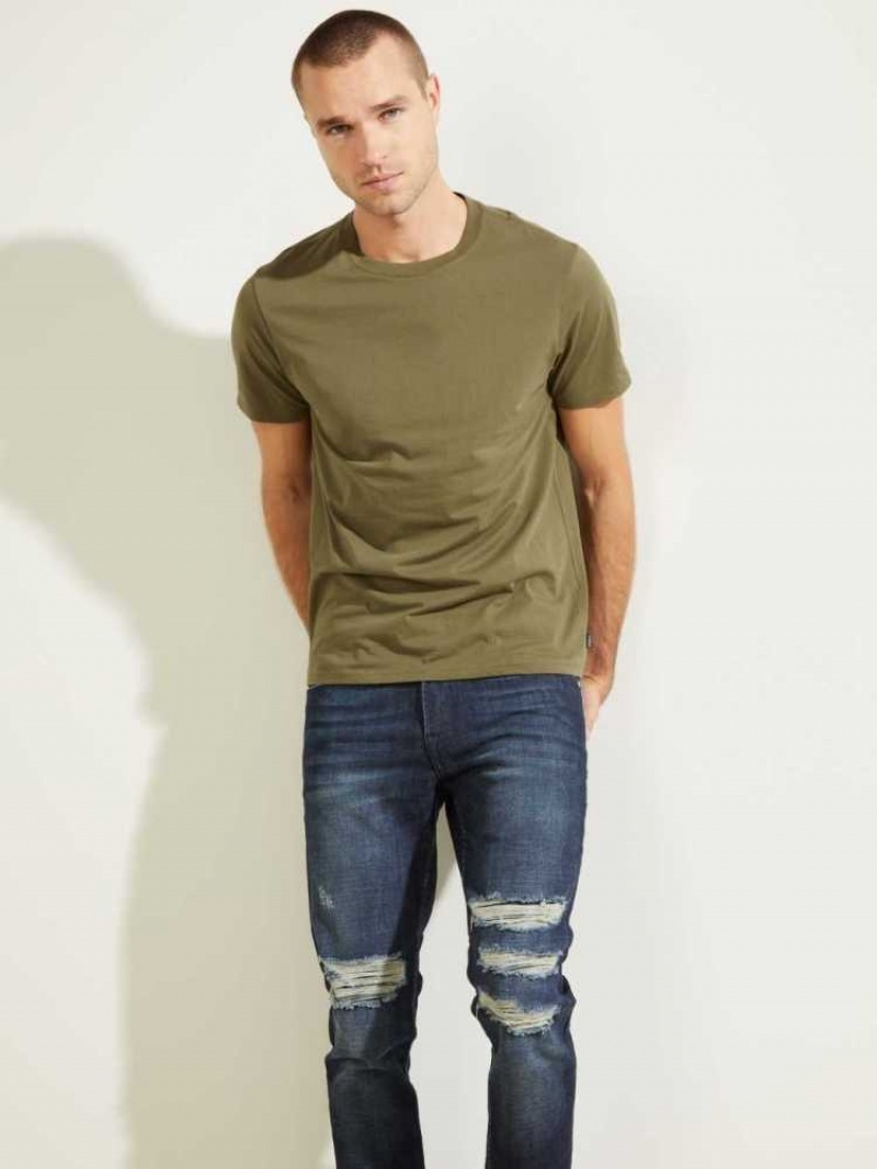 T Shirts Guess Classiche Pima Crew Homme Vert Olive | 43862-BGLA