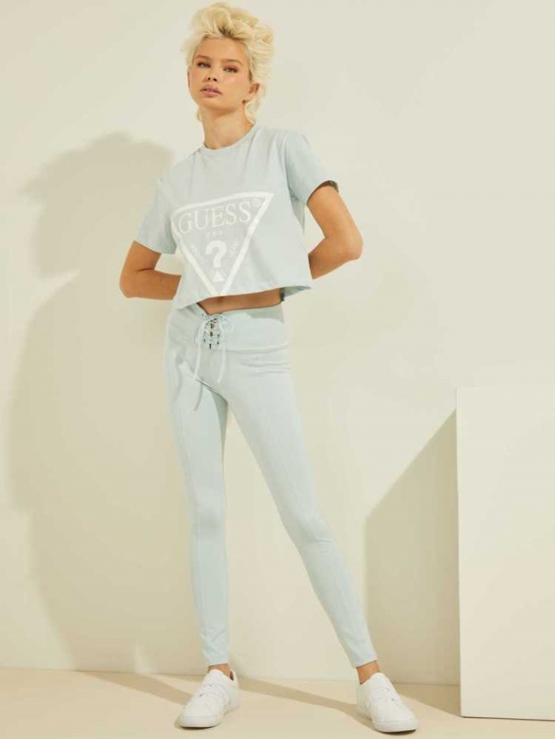 T Shirts Guess Cropped Logo Femme Bleu Clair | 68513-UFBQ