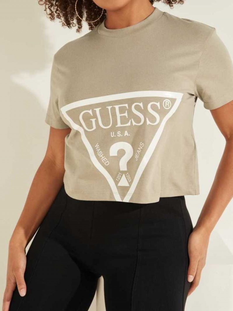 T Shirts Guess Cropped Logo Femme Bleu | 80526-FTKZ