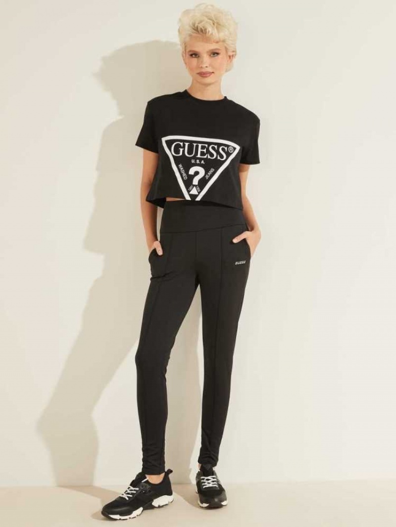 T Shirts Guess Cropped Logo Femme Noir | 23769-OWPF