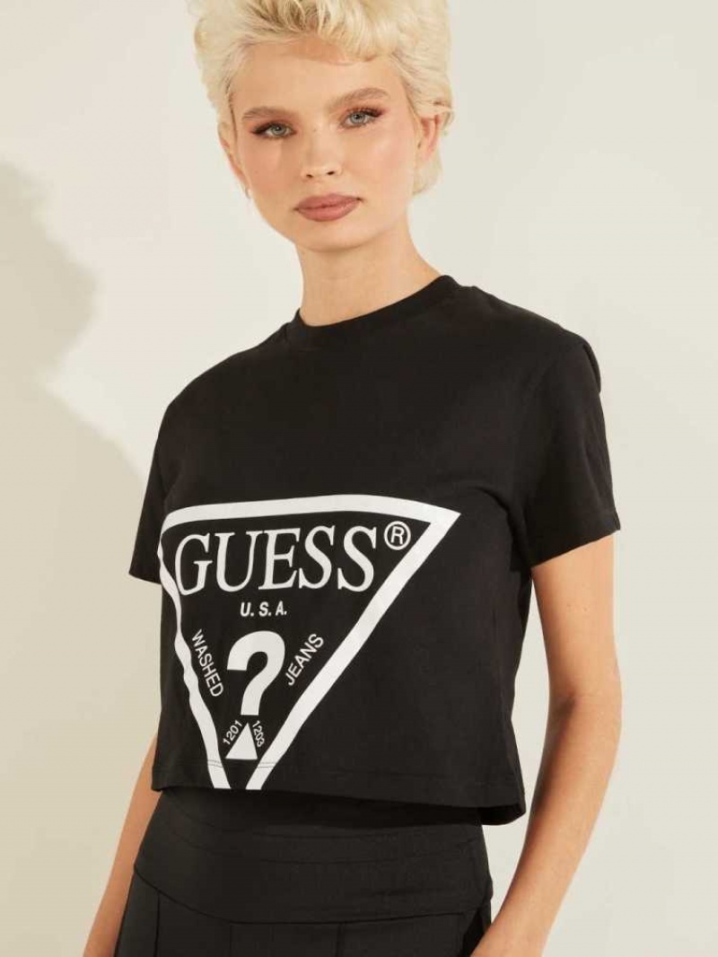 T Shirts Guess Cropped Logo Femme Noir | 23769-OWPF