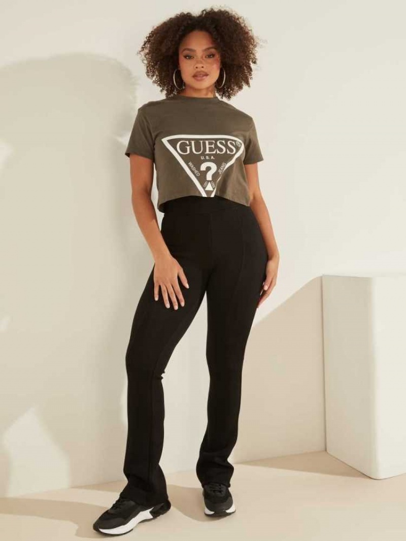 T Shirts Guess Cropped Logo Femme Vert | 36487-BRTC