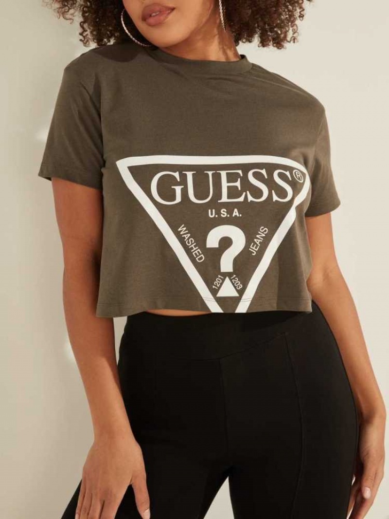 T Shirts Guess Cropped Logo Femme Vert | 36487-BRTC