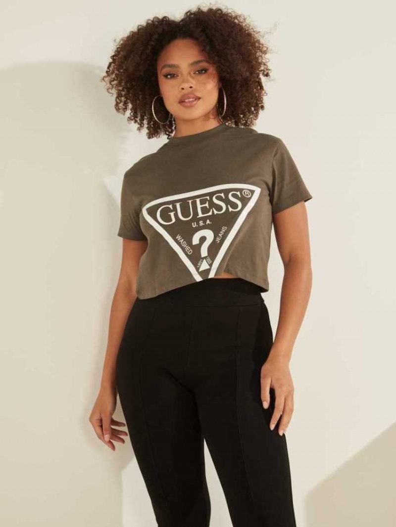 T Shirts Guess Cropped Logo Femme Vert | 36487-BRTC