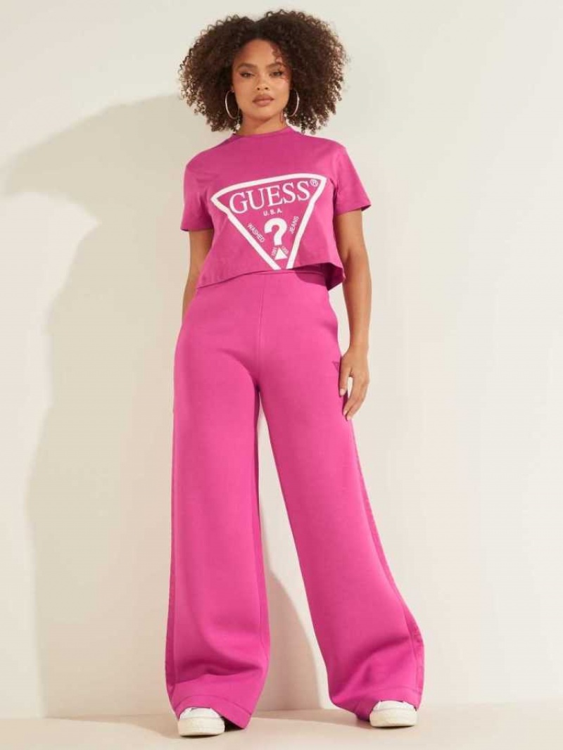 T Shirts Guess Cropped Logo Femme Violette | 47863-VCHQ