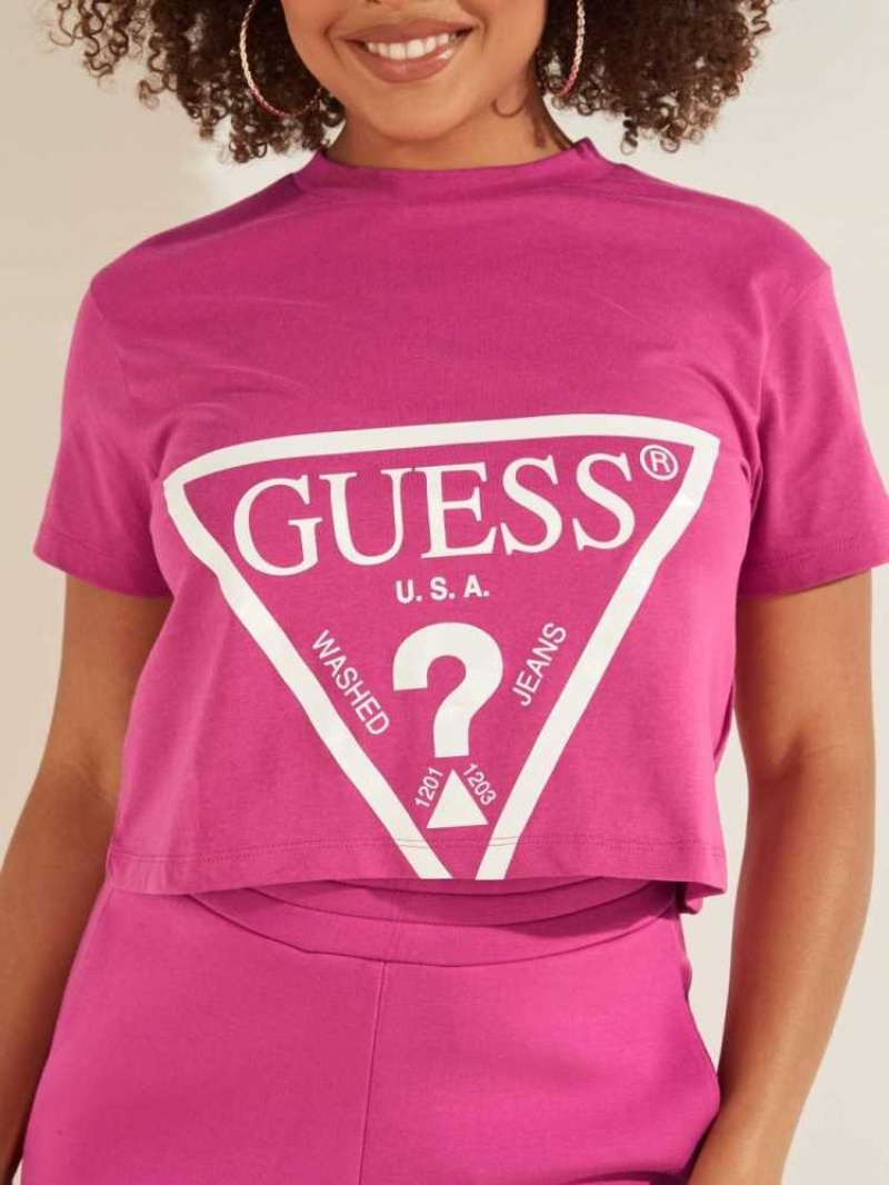 T Shirts Guess Cropped Logo Femme Violette | 47863-VCHQ