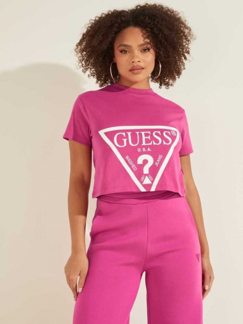 T Shirts Guess Cropped Logo Femme Violette | 47863-VCHQ