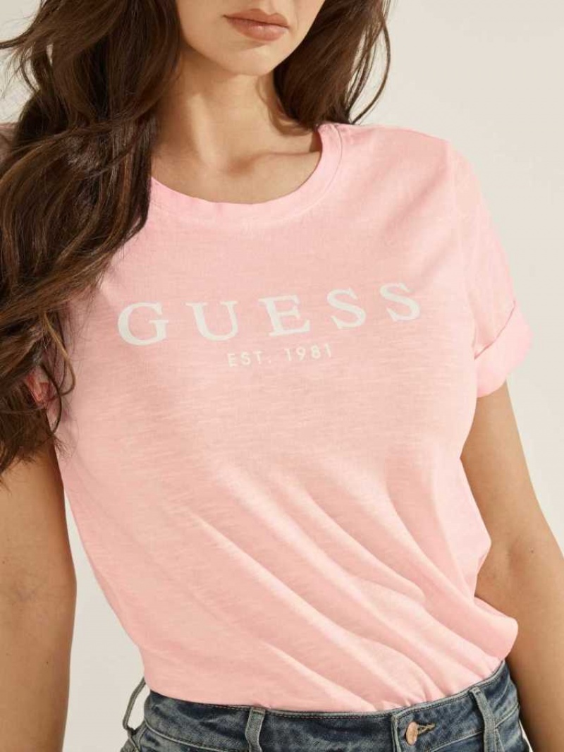 T Shirts Guess Eco 1981 Rolled Cuff Logo Femme Multicolore | 23875-TGCD