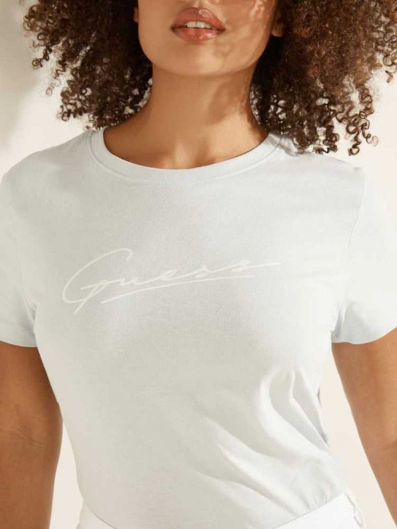 T Shirts Guess Eco Amelia Logo Femme Azur | 26783-WITS