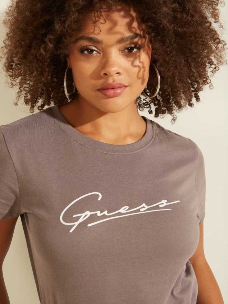 T Shirts Guess Eco Amelia Logo Femme Violette | 18940-CYRF