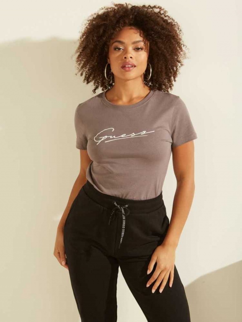 T Shirts Guess Eco Amelia Logo Femme Violette | 18940-CYRF