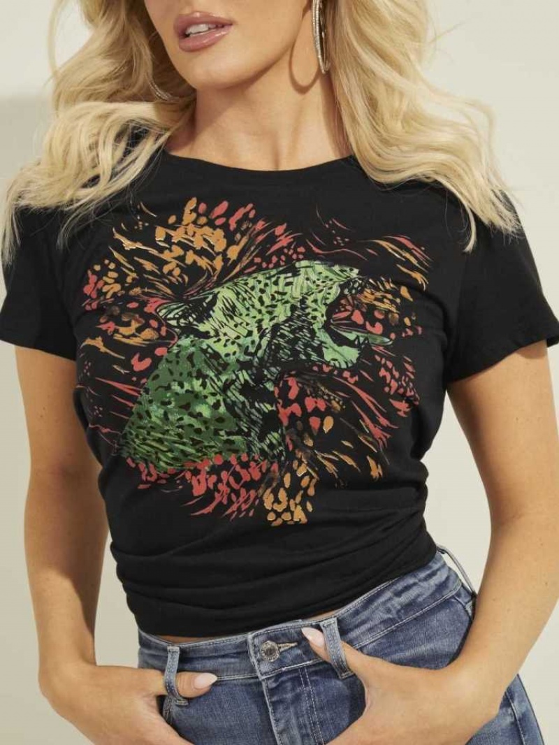 T Shirts Guess Eco Animal Easy Femme Noir | 38719-YQAE