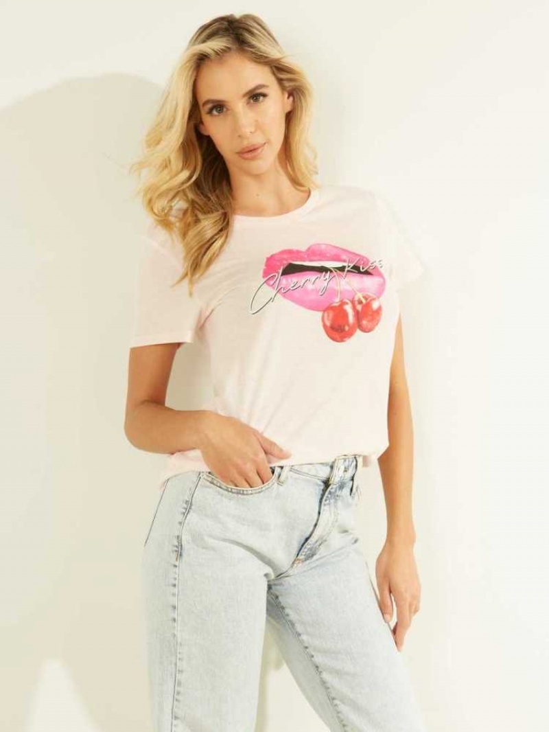 T Shirts Guess Eco Cherry Kiss Femme Rose | 95246-YJMS