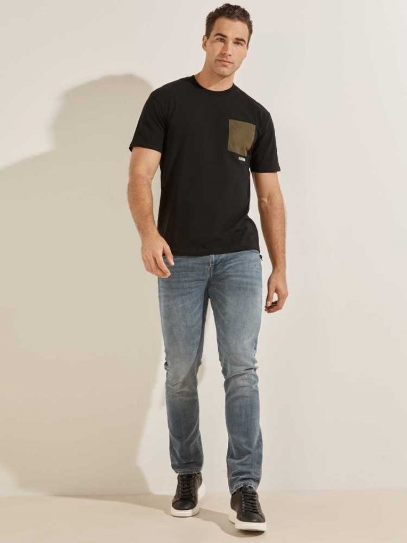 T Shirts Guess Eco Ewart Homme Noir | 21305-HTLO