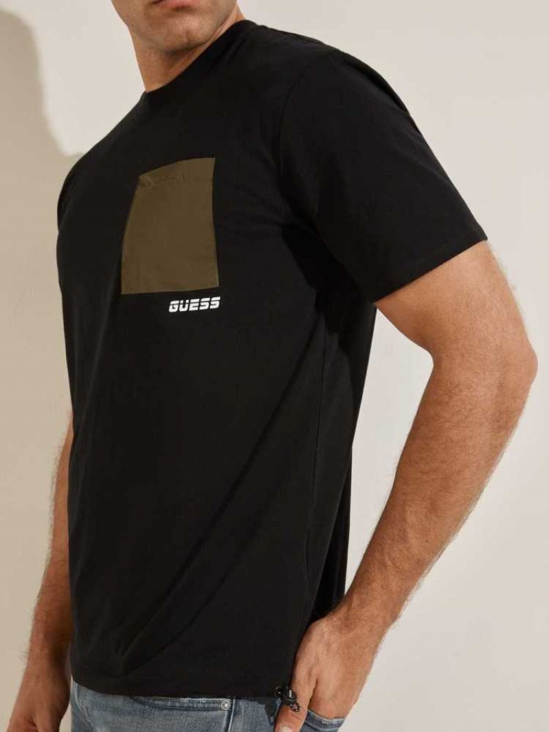 T Shirts Guess Eco Ewart Homme Noir | 21305-HTLO