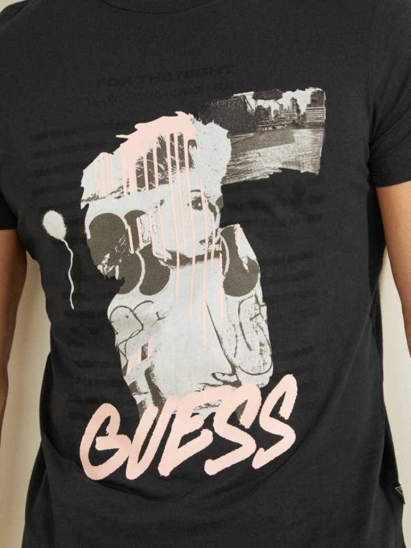 T Shirts Guess Eco Night Graffiti Homme Multicolore | 82051-ELQM