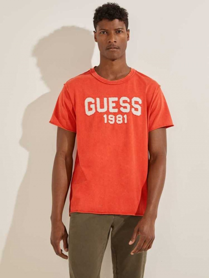 T Shirts Guess Eco Raw Patchwork Logo Homme Orange | 35062-HLDZ