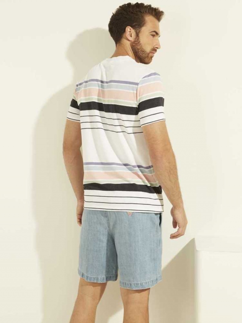 T Shirts Guess Eli Acid Wash Stripe Homme Blanche | 35719-QVPE