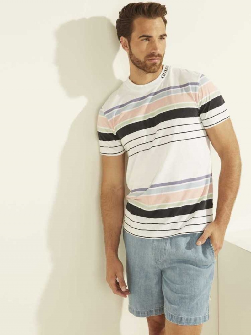 T Shirts Guess Eli Acid Wash Stripe Homme Blanche | 35719-QVPE