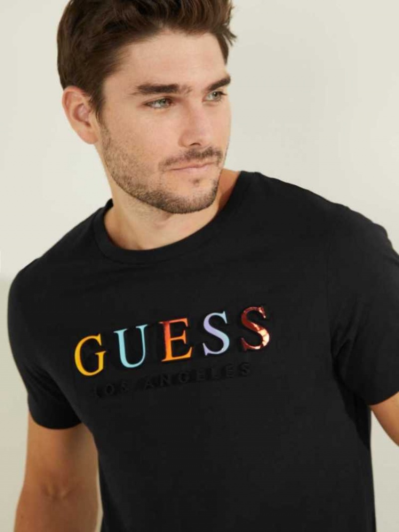 T Shirts Guess Embossed Logo Homme Noir | 68174-YVHR