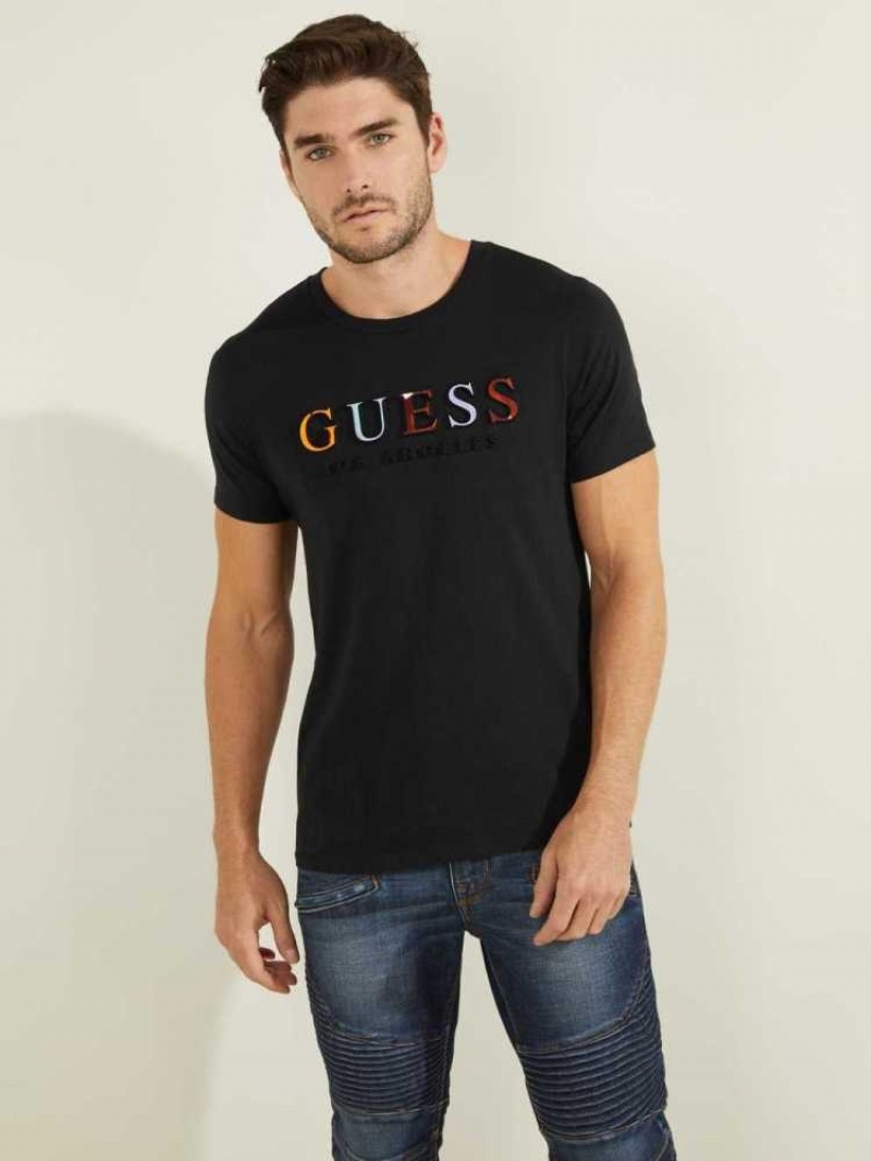 T Shirts Guess Embossed Logo Homme Noir | 68174-YVHR