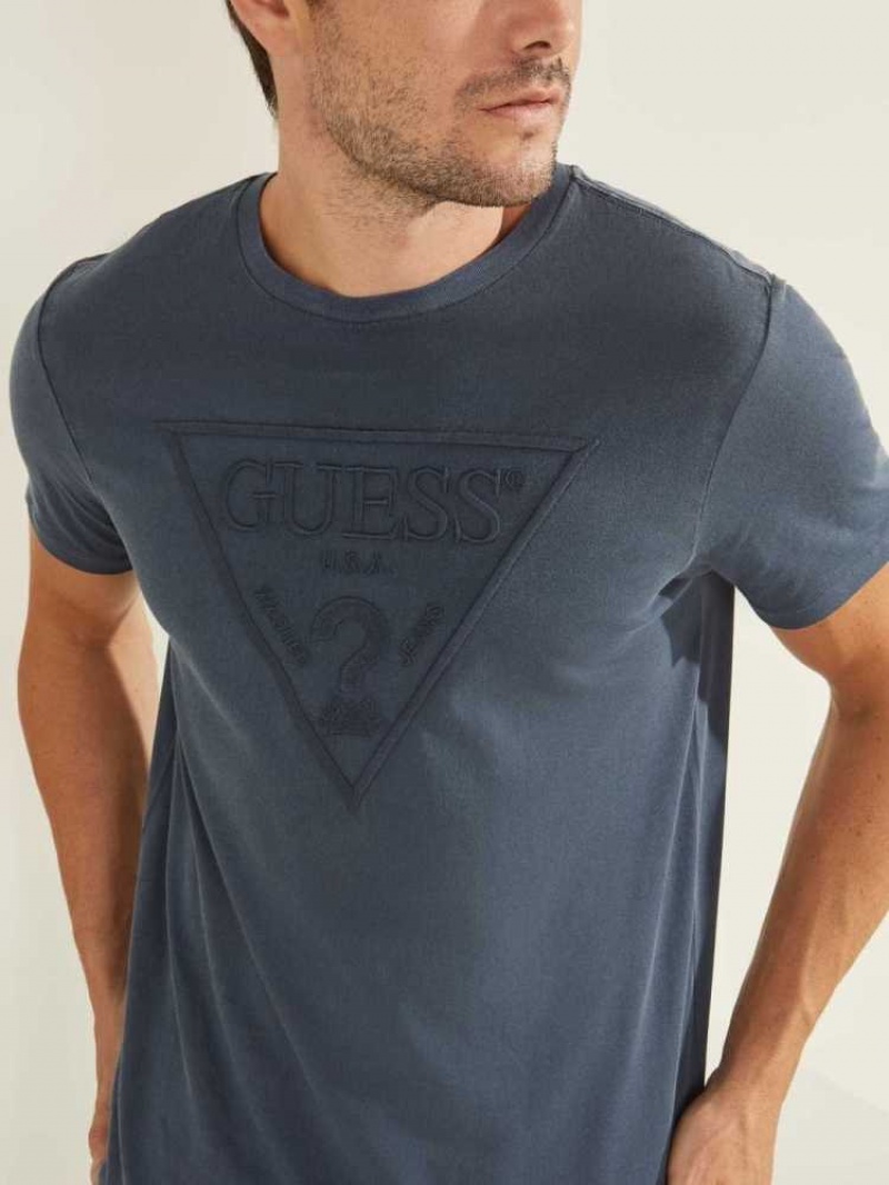 T Shirts Guess Embroidered Logo Homme Bleu Multicolore | 94518-HWXC