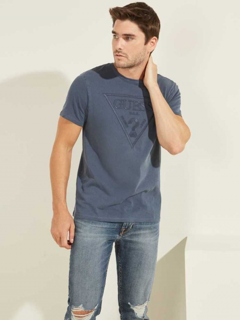 T Shirts Guess Embroidered Logo Homme Bleu Multicolore | 94518-HWXC