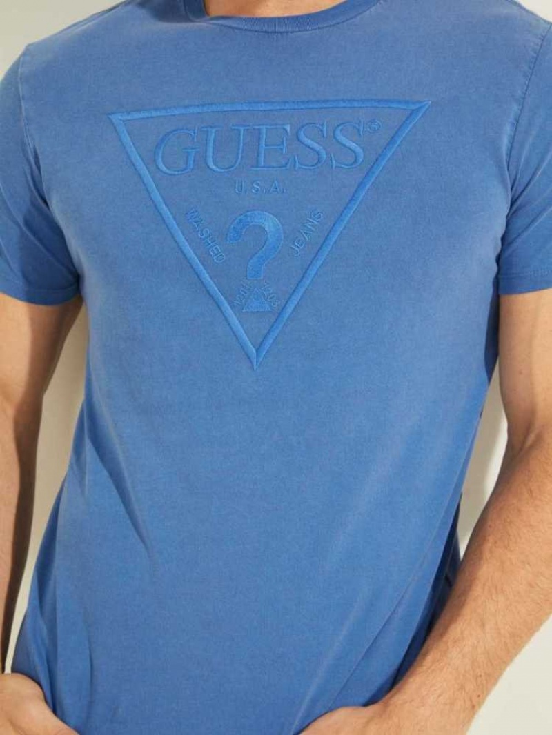 T Shirts Guess Embroidered Logo Homme Bleu Multicolore | 38461-PKMY