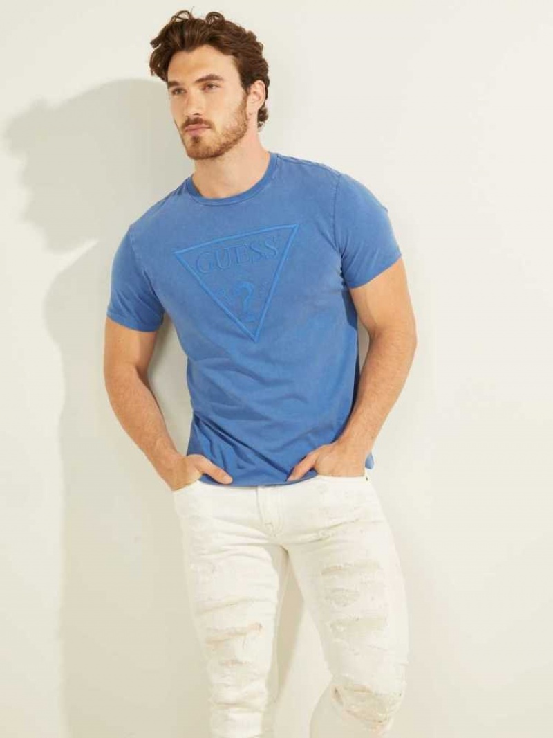 T Shirts Guess Embroidered Logo Homme Bleu Multicolore | 38461-PKMY