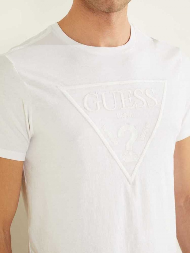 T Shirts Guess Embroidered Logo Homme Blanche | 24901-AFYJ