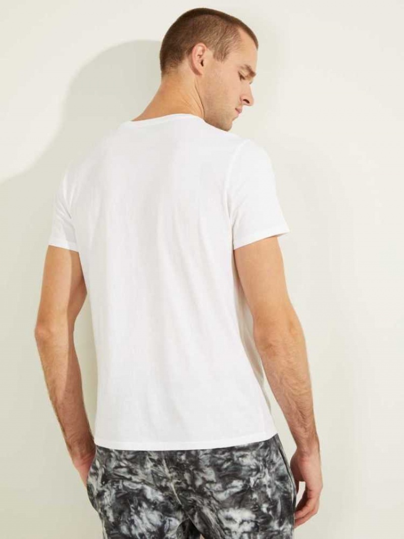 T Shirts Guess Embroidered Logo Homme Blanche | 24901-AFYJ