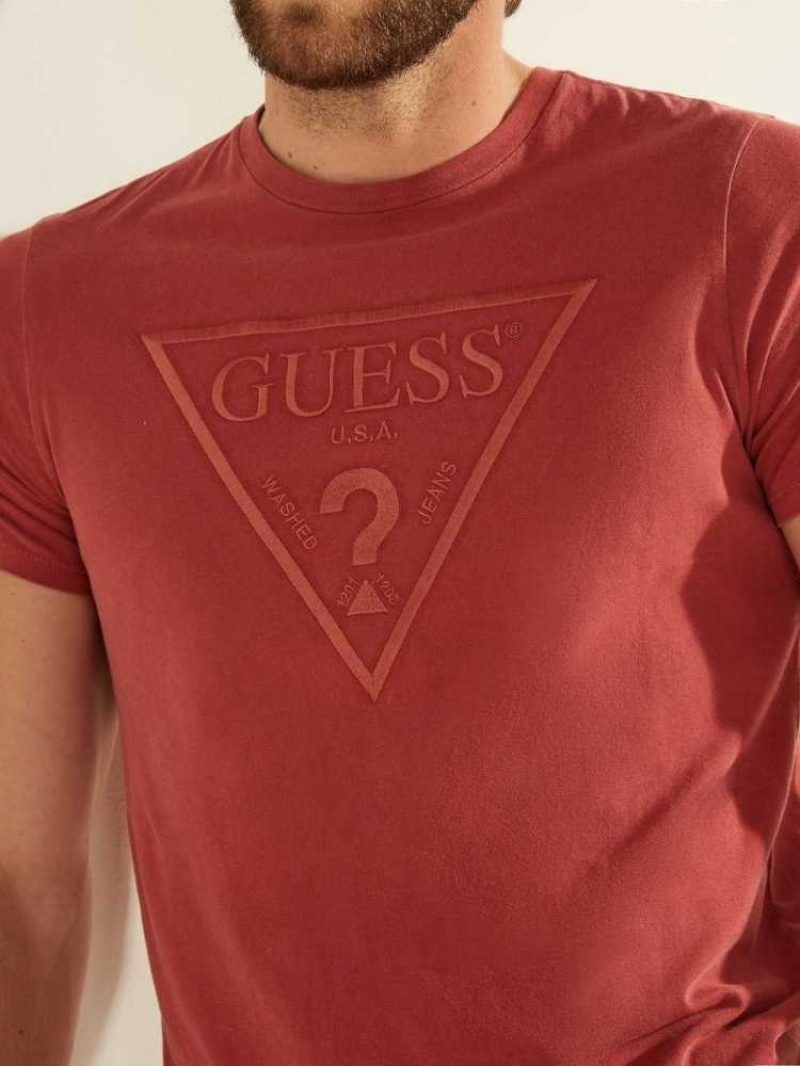 T Shirts Guess Embroidered Logo Homme Rouge Multicolore | 27059-LPQR