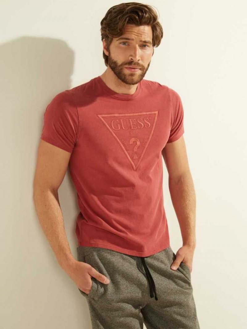 T Shirts Guess Embroidered Logo Homme Rouge Multicolore | 27059-LPQR