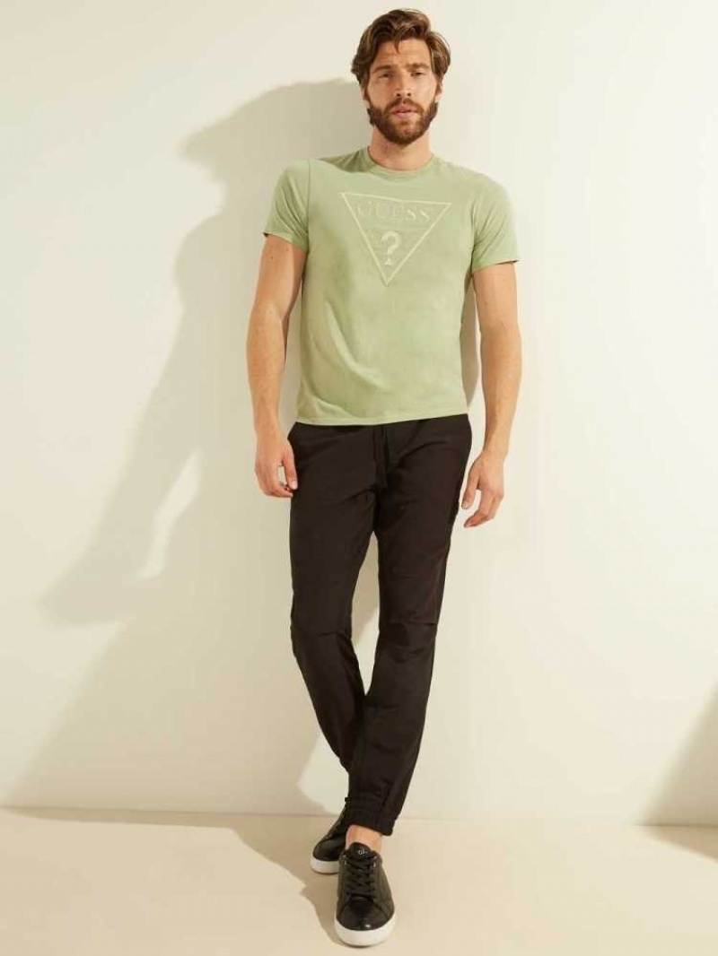 T Shirts Guess Embroidered Logo Homme Vert Olive Multicolore | 03821-FYNO