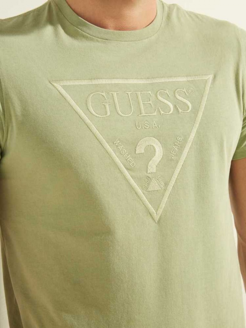 T Shirts Guess Embroidered Logo Homme Vert Olive Multicolore | 03821-FYNO