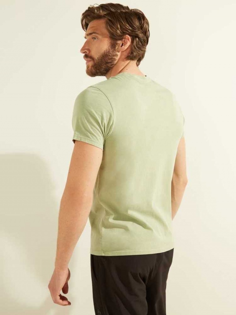 T Shirts Guess Embroidered Logo Homme Vert Olive Multicolore | 03821-FYNO