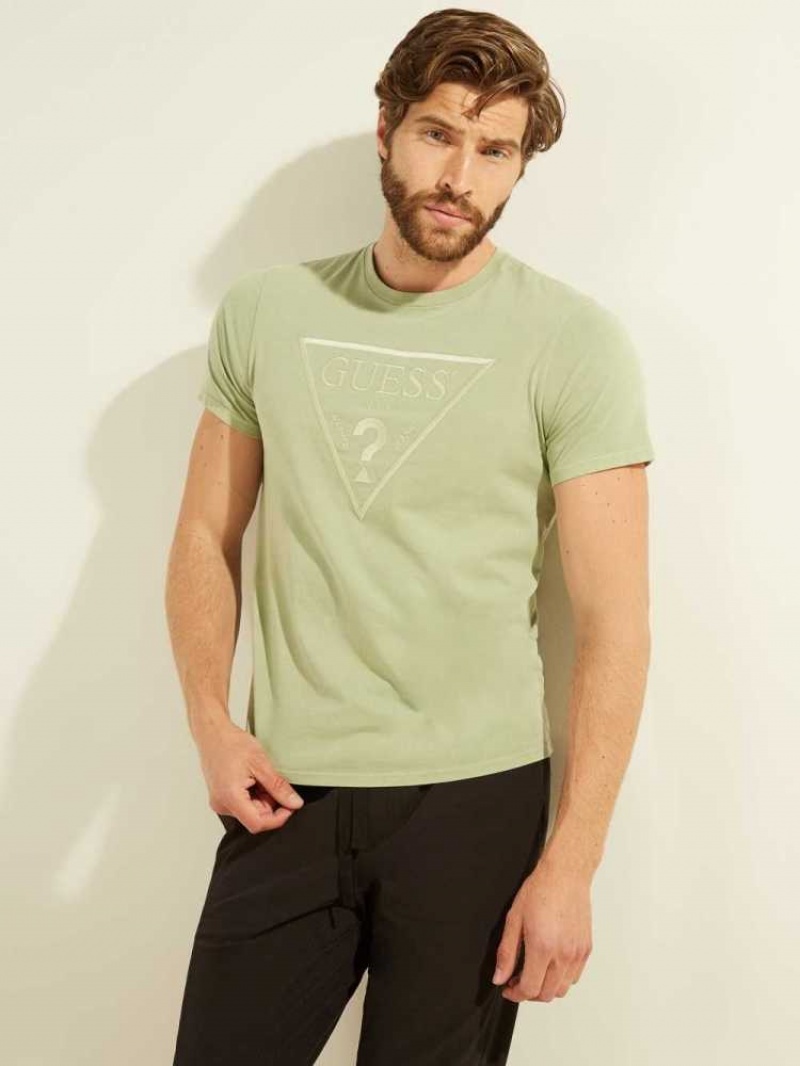 T Shirts Guess Embroidered Logo Homme Vert Olive Multicolore | 03821-FYNO