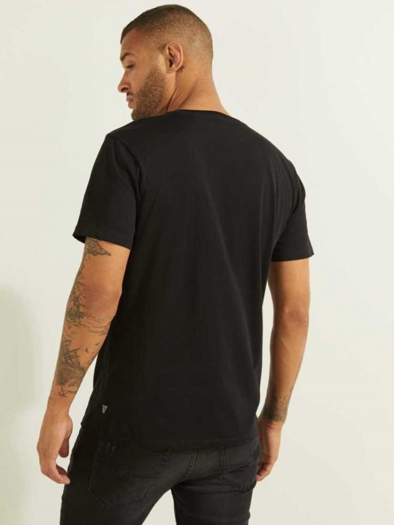 T Shirts Guess Embroidered Rainbow Logo Homme Noir | 72801-XEIN